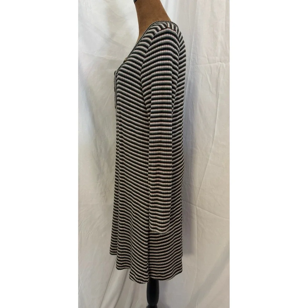 American Eagle Striped Ribbed Henley Dress Womens Large Long Sleeve V-Neck Mini